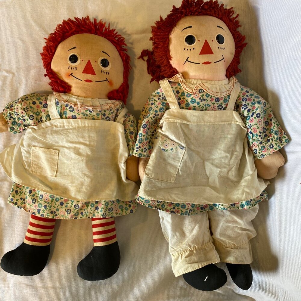 Vintage Knickerbocker Raggedy Ann Dolls Set – 16” & 18” – Original Classic Dolls